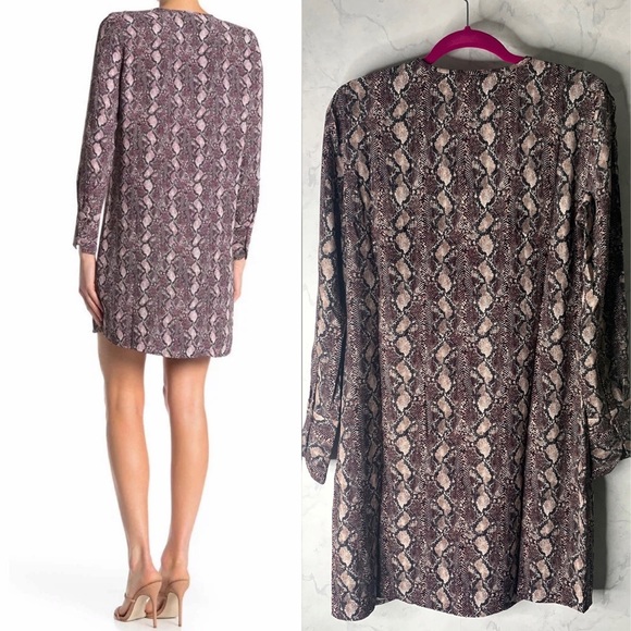 Equipment Bonnie long sleeve shift dress in pink purple python - Picture 2 of 6